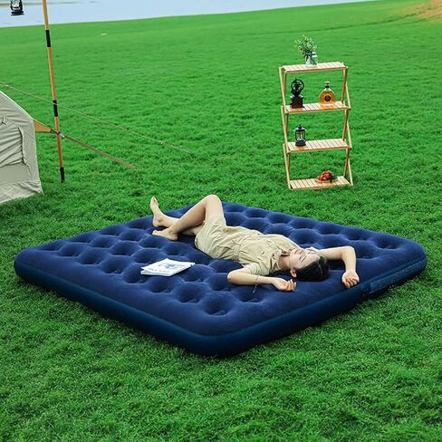 Figrosd Double Camping Sleeping Pad with Built-in Pump 2-3 Person Inflatable Camping Mattress for Backpacking、Traveling、Hiking and Durable & Comfortable-Size 75x54x9 inch (Blue) in Saudi Arabia