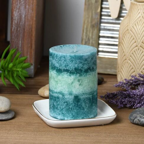 3 x 4 Inch Tritone Blue/Teal Scented Pillar Candle in Kuwait