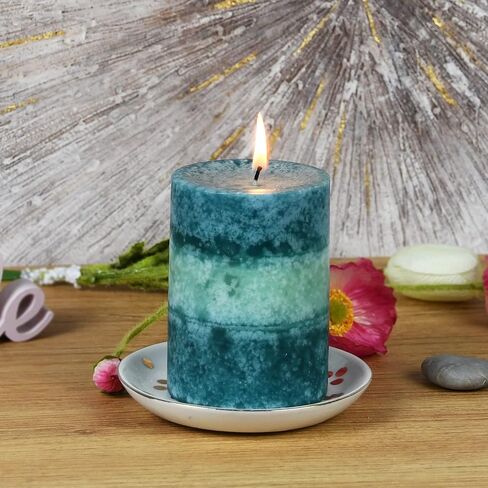 3 x 4 Inch Tritone Blue/Teal Scented Pillar Candle in Kuwait