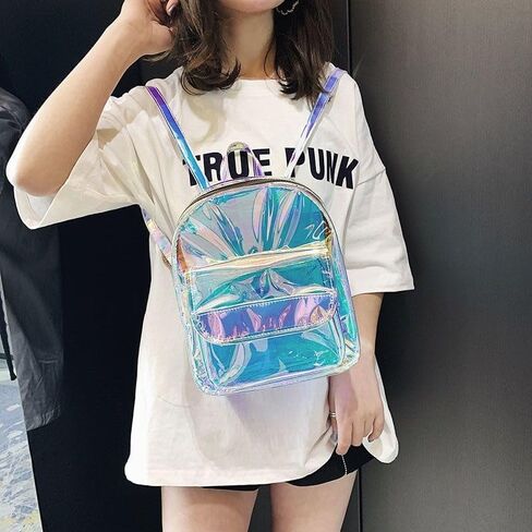 Women Holographic Metallic Shoulder Bag Casual Daypack Silver in Saudi Arabia