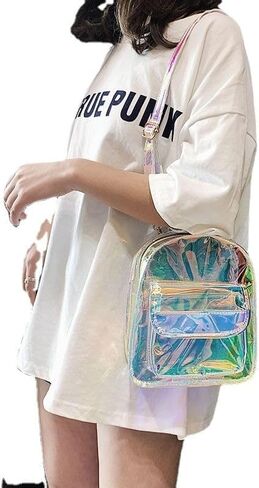 Women Holographic Metallic Shoulder Bag Casual Daypack Silver in Saudi Arabia