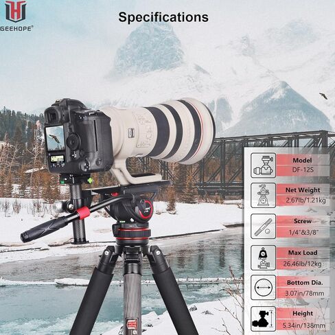GEEHOPE Pro Video Tripod Fluid Head with Infinitely Adjustable Swivel Loss, Heavy Duty Pan Head with QR Plate for Manfrotto and DJI RS2/RS3, Load Capacity up to 11 kg, for DSLR Cameras in Kuwait