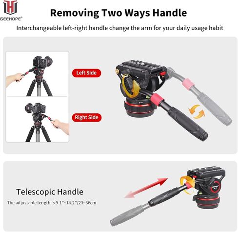 GEEHOPE Pro Video Tripod Fluid Head with Infinitely Adjustable Swivel Loss, Heavy Duty Pan Head with QR Plate for Manfrotto and DJI RS2/RS3, Load Capacity up to 11 kg, for DSLR Cameras in Kuwait