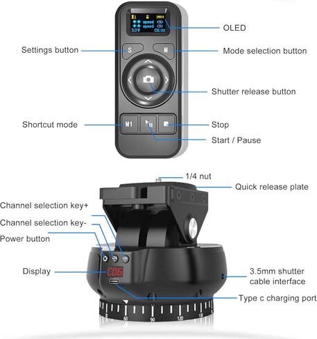 رأس ثلاثي القوائم بانورامي بمحرك يدور 360 درجة بتردد 2.4 جيجا هرتز مع جهاز تحكم عن بعد لاسلكي، وظائف تصوير متعددة، أقصى حمل يصل إلى 1 كجم لكاميرا الهاتف المحمول in Kuwait
