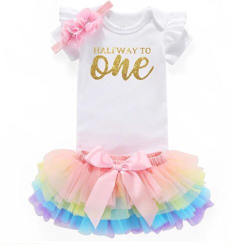 shlrzy Half Way To One half Birthday Baby Girl'S Clothing Set 6 Month Birthday Outfit Girl in Saudi Arabia
