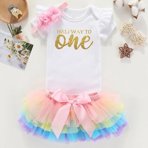 shlrzy Half Way To One half Birthday Baby Girl'S Clothing Set 6 Month Birthday Outfit Girl in Saudi Arabia