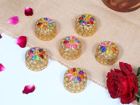 The Attic Round Shape Sindoor Boxes| Kumkum Holder| Shingar Dani| Sindoor Dibbi| Box Bharani Wedding Return Gifts for Womens Ladies Brides (2.5 x 4.5X 4.5 cm) in Saudi Arabia