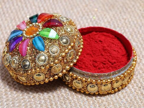 The Attic Round Shape Sindoor Boxes| Kumkum Holder| Shingar Dani| Sindoor Dibbi| Box Bharani Wedding Return Gifts for Womens Ladies Brides (2.5 x 4.5X 4.5 cm) in Saudi Arabia