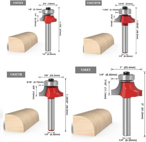 WSOOX 8 قطعة مجموعة لقم التوجيه المستديرة 1/4 بوصة عرقوب تشكيل نصف قطر دائري للديكور لقمة التوجيه (نصف القطر في 1/8"، 11/64"، 3/16"، 1/4"، 5/16"، 3/8" "،7/16"،1/2") in Kuwait