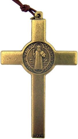 Religious Gifts Saint St Benedict of Nursia Cross 3 Inch Bronze Tone Crucifix on Cord Chain in Saudi Arabia