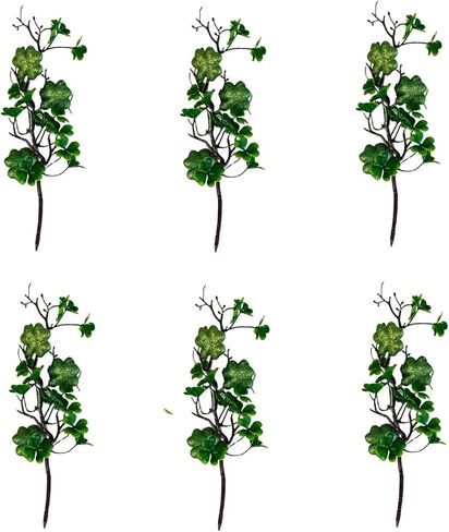 6 Pack St. Patricks Day Shamrock Picks 13.4 Inch Plastic Green Artificial Branches Flower Vase Arrangement Fillers for St. Patricks Day Home Farmhouse Office Decor (Style A) in Saudi Arabia