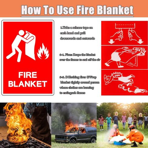 MRPAPA 4Pack بطانية حريق المطبخ بطانية حريق من الألياف الزجاجية مقاس 40 بوصة × 40 بوصة للبقاء في حالات الطوارئ، وحماية من مثبطات اللهب، والعزل الحراري، للمطبخ، والمدفأة، والسيارة، والتخييم، والطوارئ in Kuwait