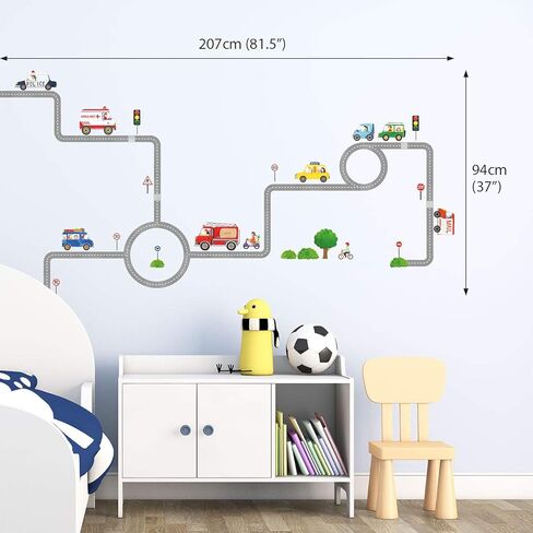 DECOWALL DW-1604 سيارات على الطرق ملصقات حائط للأطفال ملصقات جدارية قابلة للإزالة قابلة للإزالة وقابلة للإزالة لتزيين غرفة نوم الأطفال وغرفة المعيشة in Kuwait