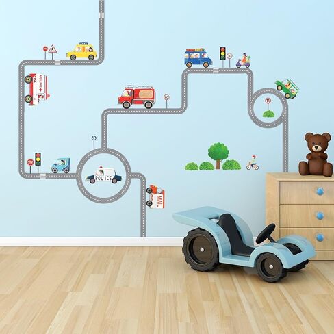 DECOWALL DW-1604 سيارات على الطرق ملصقات حائط للأطفال ملصقات جدارية قابلة للإزالة قابلة للإزالة وقابلة للإزالة لتزيين غرفة نوم الأطفال وغرفة المعيشة in Kuwait