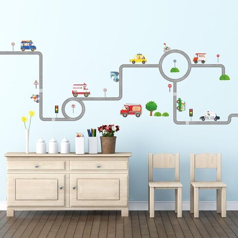 DECOWALL DW-1604 سيارات على الطرق ملصقات حائط للأطفال ملصقات جدارية قابلة للإزالة قابلة للإزالة وقابلة للإزالة لتزيين غرفة نوم الأطفال وغرفة المعيشة in Kuwait