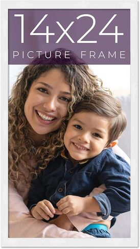 14x24 Frame White Real Wood Picture Frame Width 0.75 Inches | Interior Frame Depth 0.5 Inches | Bianca Mid Century Photo Frame Complete with UV Acrylic, Foam Board Backing & Hanging Hardware in Saudi Arabia