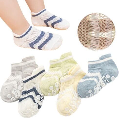 BEHELE Baby Grip Socks Toddler Non Slip Thin Mesh Infant Pointelle Eyelet Socks Unisex Girl Boy No Show Floor Ankle Socks in Kuwait