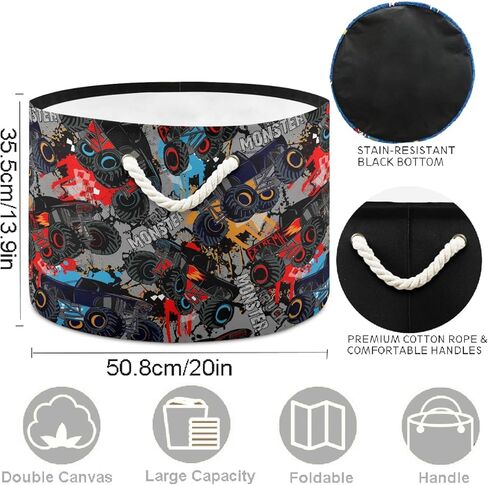 visesunny الوحش شاحنة سيارة نمط سلال الغسيل النسيج تخزين صندوق تخزين سلة قابلة للطي لعبة الملابس رفوف سلة للحمام، غرفة نوم، الحضانة، خزانة، مكتب in Kuwait