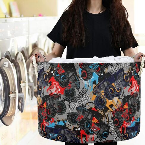 visesunny الوحش شاحنة سيارة نمط سلال الغسيل النسيج تخزين صندوق تخزين سلة قابلة للطي لعبة الملابس رفوف سلة للحمام، غرفة نوم، الحضانة، خزانة، مكتب in Kuwait