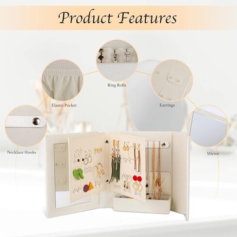Aihaomai Jewelry Box Organizer 7.4 in, White PU Leather Diary Design with Magnetic Closure for Earrings, Bracelets, Necklaces, and Rings - A Gift for Women -A Woman's holiday gift in Kuwait