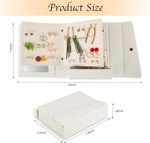 Aihaomai Jewelry Box Organizer 7.4 in, White PU Leather Diary Design with Magnetic Closure for Earrings, Bracelets, Necklaces, and Rings - A Gift for Women -A Woman's holiday gift in Kuwait