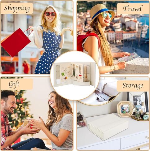 Aihaomai Jewelry Box Organizer 7.4 in, White PU Leather Diary Design with Magnetic Closure for Earrings, Bracelets, Necklaces, and Rings - A Gift for Women -A Woman's holiday gift in Kuwait