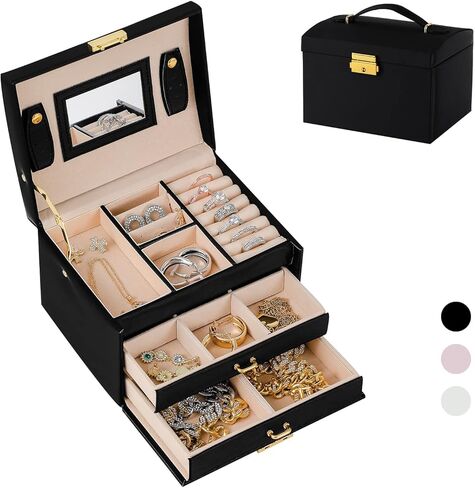 صندوق سفر للمجوهرات من RISANTRY للنساء، صندوق تنظيم السفر للمجوهرات والقلائد للنساء، صناديق تخزين المجوهرات المخصصة للنساء (وردي) in Kuwait