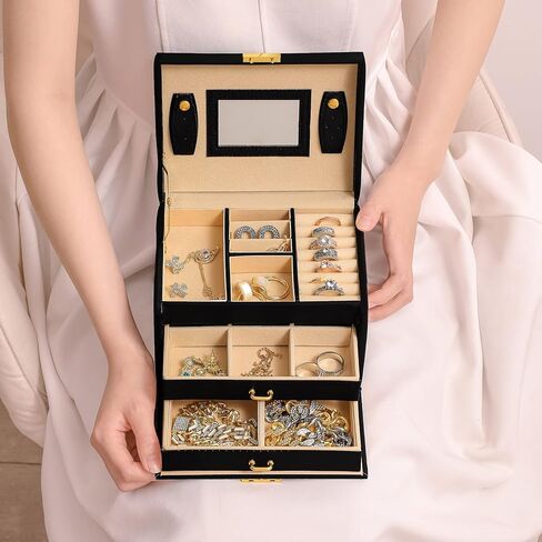 صندوق سفر للمجوهرات من RISANTRY للنساء، صندوق تنظيم السفر للمجوهرات والقلائد للنساء، صناديق تخزين المجوهرات المخصصة للنساء (وردي) in Kuwait
