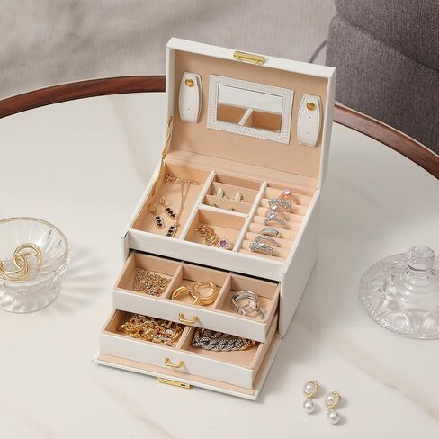 صندوق سفر للمجوهرات من RISANTRY للنساء، صندوق تنظيم السفر للمجوهرات والقلائد للنساء، صناديق تخزين المجوهرات المخصصة للنساء (وردي) in Kuwait