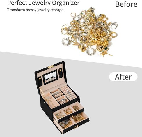 صندوق سفر للمجوهرات من RISANTRY للنساء، صندوق تنظيم السفر للمجوهرات والقلائد للنساء، صناديق تخزين المجوهرات المخصصة للنساء (وردي) in Kuwait