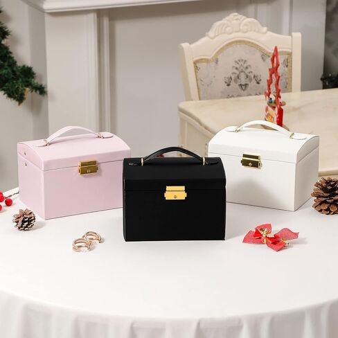 صندوق سفر للمجوهرات من RISANTRY للنساء، صندوق تنظيم السفر للمجوهرات والقلائد للنساء، صناديق تخزين المجوهرات المخصصة للنساء (وردي) in Kuwait