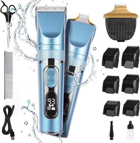 ماكينة قص الكلاب YHC، قابلة لإعادة الشحن، لاسلكية، منخفضة الضوضاء، مجموعة احترافية 2 في 1 للعناية بالقطط والكلاب للسلالات الصغيرة والكبيرة ذات المعاطف السميكة والثقيلة (أزرق). in Kuwait