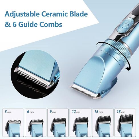 ماكينة قص الكلاب YHC، قابلة لإعادة الشحن، لاسلكية، منخفضة الضوضاء، مجموعة احترافية 2 في 1 للعناية بالقطط والكلاب للسلالات الصغيرة والكبيرة ذات المعاطف السميكة والثقيلة (أزرق). in Kuwait
