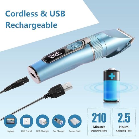 ماكينة قص الكلاب YHC، قابلة لإعادة الشحن، لاسلكية، منخفضة الضوضاء، مجموعة احترافية 2 في 1 للعناية بالقطط والكلاب للسلالات الصغيرة والكبيرة ذات المعاطف السميكة والثقيلة (أزرق). in Kuwait