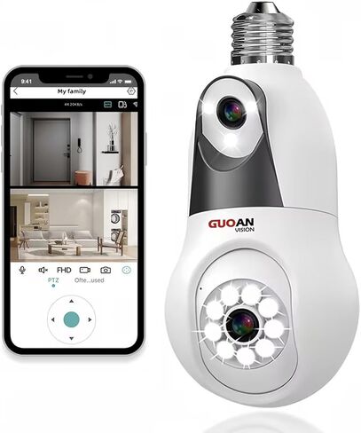 Light Bulb Security Camera Wireless, 4MP Dual Lens Bulb Camera Outdoor Indoor, 2.4Ghz Light Socket Camera with Motion Detection, Human Tracking, Full Color Night Vision, 24/7 Recording, SD/Cloud in Kuwait