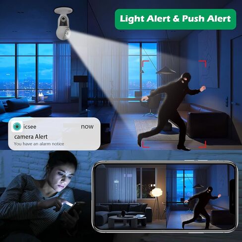 Light Bulb Security Camera Wireless, 4MP Dual Lens Bulb Camera Outdoor Indoor, 2.4Ghz Light Socket Camera with Motion Detection, Human Tracking, Full Color Night Vision, 24/7 Recording, SD/Cloud in Kuwait