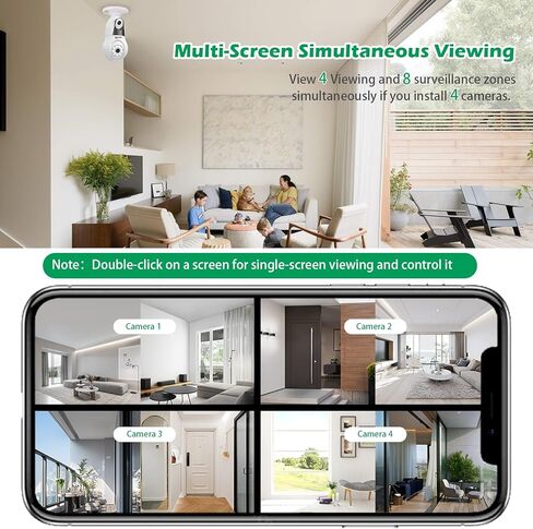 Light Bulb Security Camera Wireless, 4MP Dual Lens Bulb Camera Outdoor Indoor, 2.4Ghz Light Socket Camera with Motion Detection, Human Tracking, Full Color Night Vision, 24/7 Recording, SD/Cloud in Kuwait