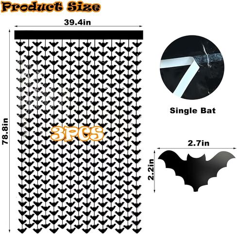 Mity rain 3 Packs Bat Halloween Backdrop, Black Backdrop Curtain Photo Booth for Halloween Party Decorations/Birthday/Wedding Indoor & Outdoor, Halloween Bat Decor Curtain 9.8 × 6.6 ft in Saudi Arabia
