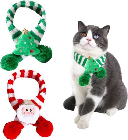 قطعتان من وشاح الحيوانات الأليفة لعيد الميلاد المجيد، طوق مخطط محبوك للحيوانات الأليفة مع بوم بوم شتوي لتدفئة رقبة الكلب والجرو والقطط، وشاح صغير محبوك للحيوانات الأليفة الصغيرة والمتوسطة (متوسطة، قطيفة) in Kuwait