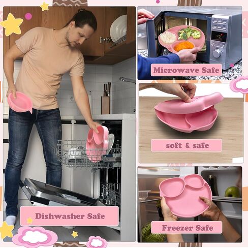 لوازم فطام الأطفال، مجموعة مكونة من 16 قطعة من السيليكون لتغذية الأطفال، مستلزمات تغذية الأطفال، مجموعة أدوات تناول الطعام للرضع مع أوعية شفط وألواح ومرايل وأكواب وملاعق وشوك - من عمر 6 أشهر فما فوق in Kuwait