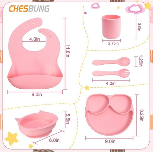 لوازم فطام الأطفال، مجموعة مكونة من 16 قطعة من السيليكون لتغذية الأطفال، مستلزمات تغذية الأطفال، مجموعة أدوات تناول الطعام للرضع مع أوعية شفط وألواح ومرايل وأكواب وملاعق وشوك - من عمر 6 أشهر فما فوق in Kuwait