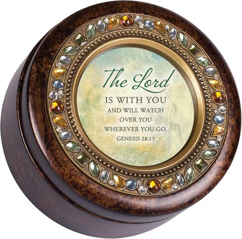 Cottage Garden Watching Over You Inspirational Amber Earth Tone Jeweled Round Music Box Plays How Great Thou Art in Saudi Arabia