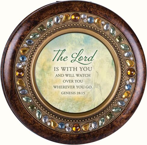 Cottage Garden Watching Over You Inspirational Amber Earth Tone Jeweled Round Music Box Plays How Great Thou Art in Saudi Arabia
