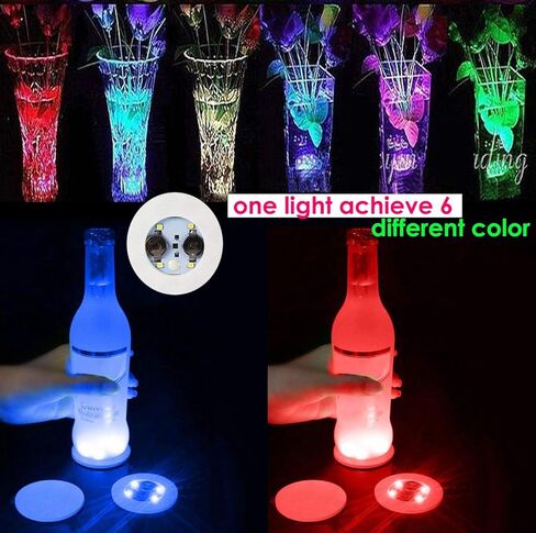 أضواء ديكور شريط LOGUIDE، أضواء زجاجة لزجاجات المشروبات الكحولية، 24 حزمة RGB LED كوستر، 7 ألوان ملصق تضيء الوقايات للمشروبات، فلاش تضيء كأس كوستر أضواء خدمة زجاجة وامض (متعدد الألوان) in Saudi Arabia