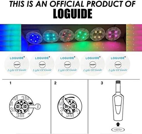 أضواء ديكور شريط LOGUIDE، أضواء زجاجة لزجاجات المشروبات الكحولية، 24 حزمة RGB LED كوستر، 7 ألوان ملصق تضيء الوقايات للمشروبات، فلاش تضيء كأس كوستر أضواء خدمة زجاجة وامض (متعدد الألوان) in Saudi Arabia