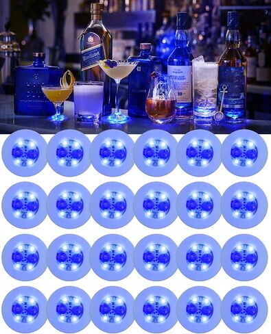 أضواء ديكور شريط LOGUIDE، أضواء زجاجة لزجاجات المشروبات الكحولية، 24 حزمة RGB LED كوستر، 7 ألوان ملصق تضيء الوقايات للمشروبات، فلاش تضيء كأس كوستر أضواء خدمة زجاجة وامض (متعدد الألوان) in Saudi Arabia