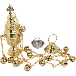 Hanging Brass Incense Burner with Bells, Gold Tone Swinging Censor, Catholic Church Supplies, 25 Inch Chains with 7" Body in Saudi Arabia