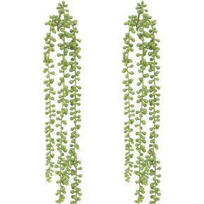 Sunrisee 2 Pcs Artificial Hanging Succulents Plants 2.3FT String of Pearls Hanging Basketplant Fake Lover's Tears Succulent for Home Garden Wall Decoration in Kuwait