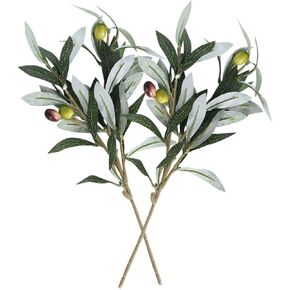 FOMIYES Simulation Olive 2Pcs Artificial Olive Branch Stems Fake Plants Green Leaves Greenery Leaves Stem Photography Props Christmas Wedding Flower Arrangement Supplies Olive Leaf Branch in Kuwait