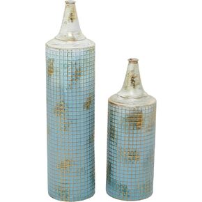 79 ديكو مزهرية معدنية طويلة بتصميم ممزق، مجموعة من 2 قطعة 25 انش، ارتفاع 18 انش، ازرق in Kuwait